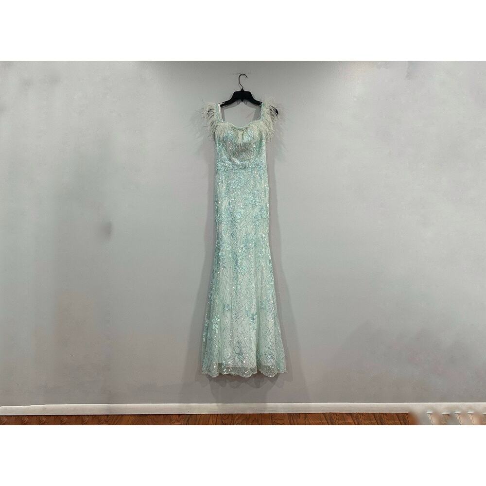Alyce Paris 61406 Sequin/Lace Prom Dress Feathered Neckline Sz 2 NEW